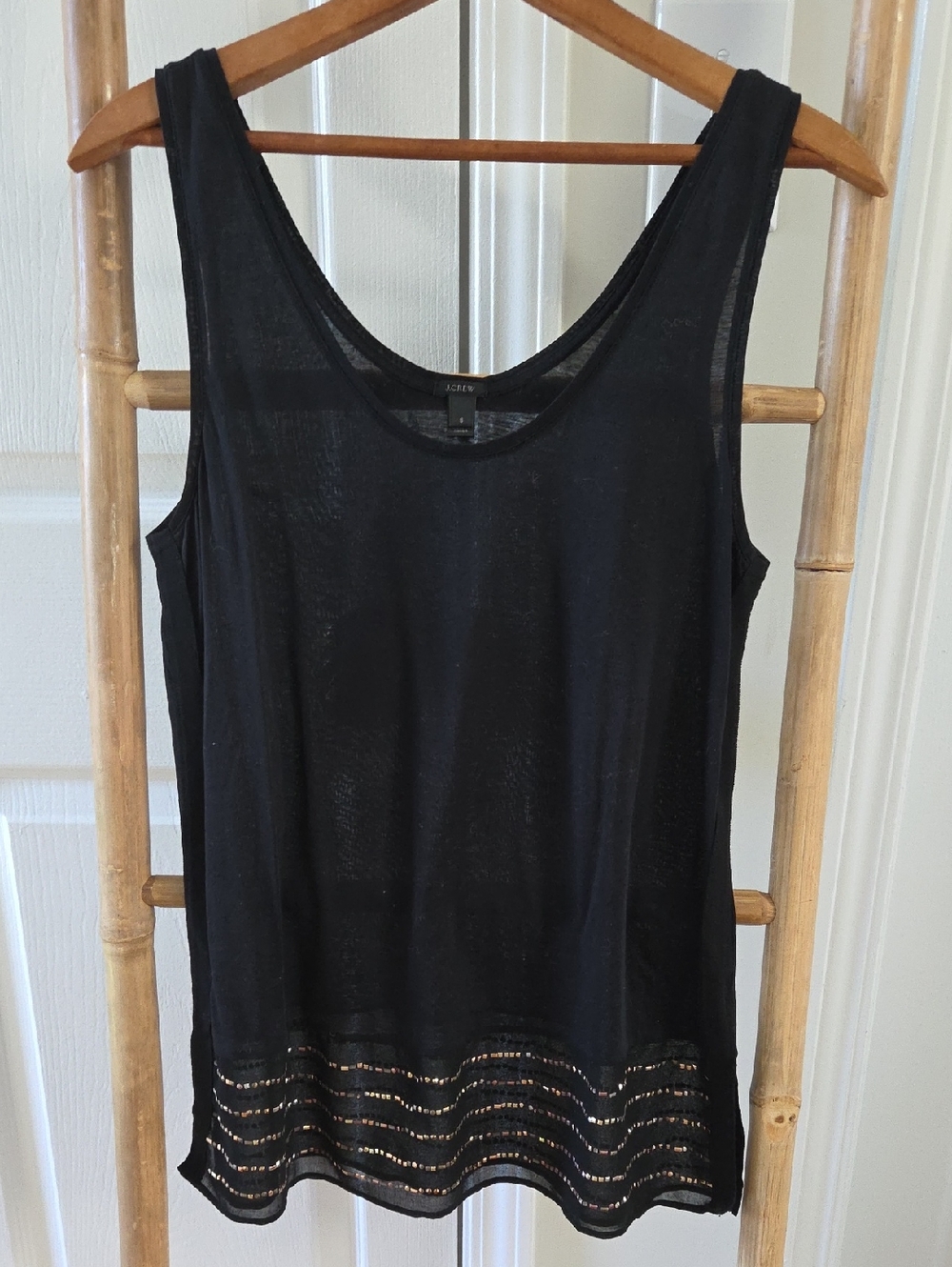 J. Crew Black Scoop Neck Semi-Sheer Cotton Tank Style E1135 Medium